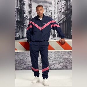 Men's Navy and Pink Track Jacket & Pants Set